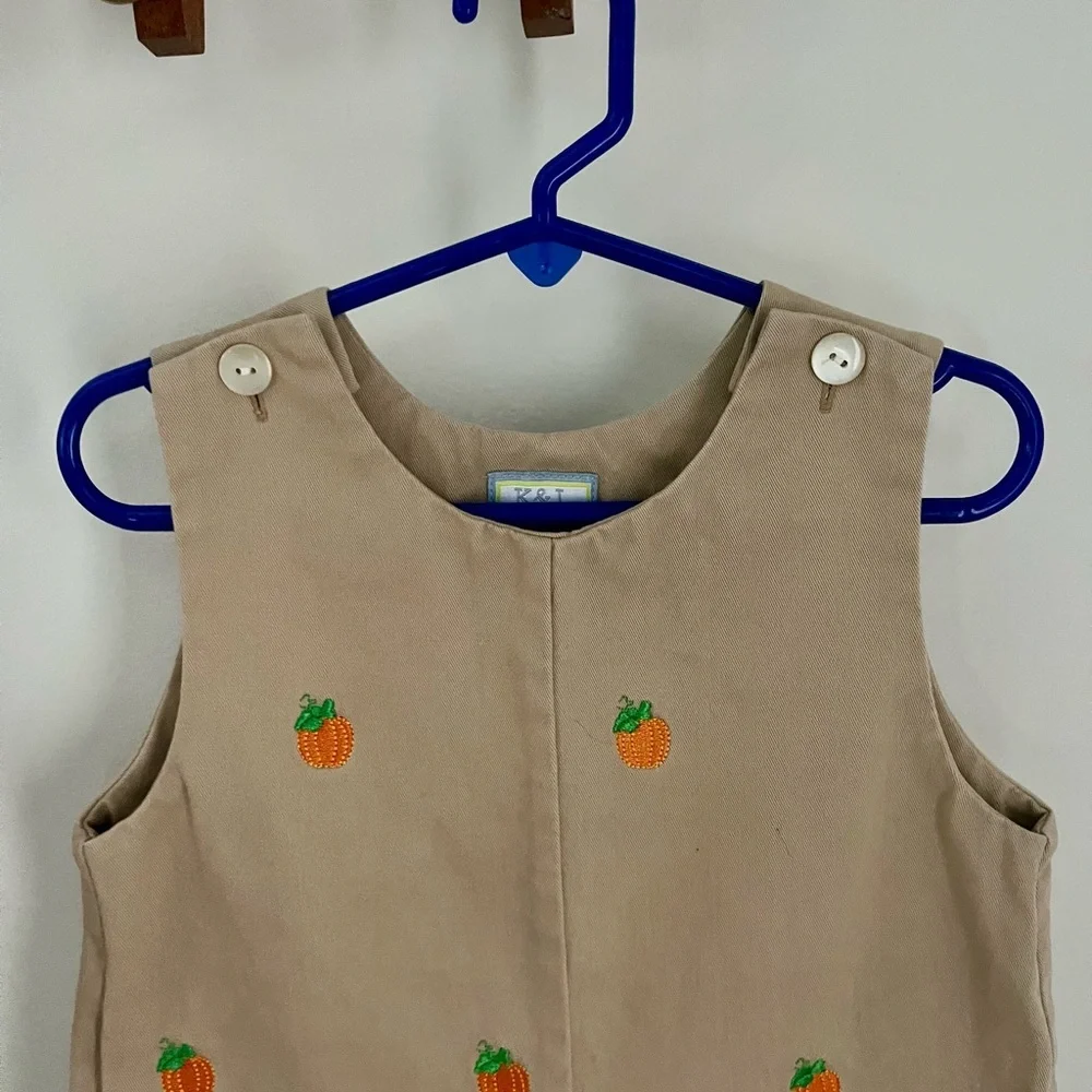 Boys 2T Charming Beige Bodysuit with Orange Pumpkin Embroidery - Picture 3 of 4